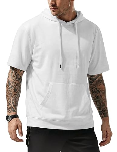JMIERR Mens Short Sleeve Hoodie Cotton Hooded T-shirts Lightweight Solid