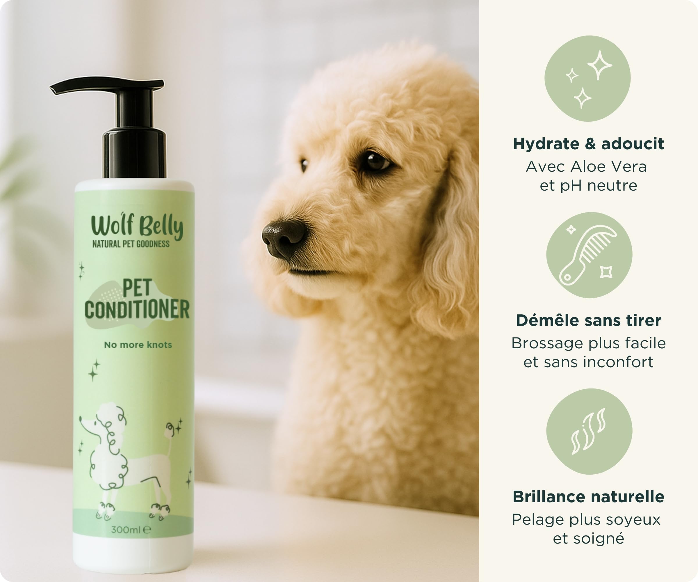 Wolf Belly - Pack Hygiène et Soin Complet pour Chiens et Chats | Shampoing + Après shampoing + Brume + Baume Coussinets | Aloe Vera 99%, Végan et Hypoallergénique - Fabriqué en UE