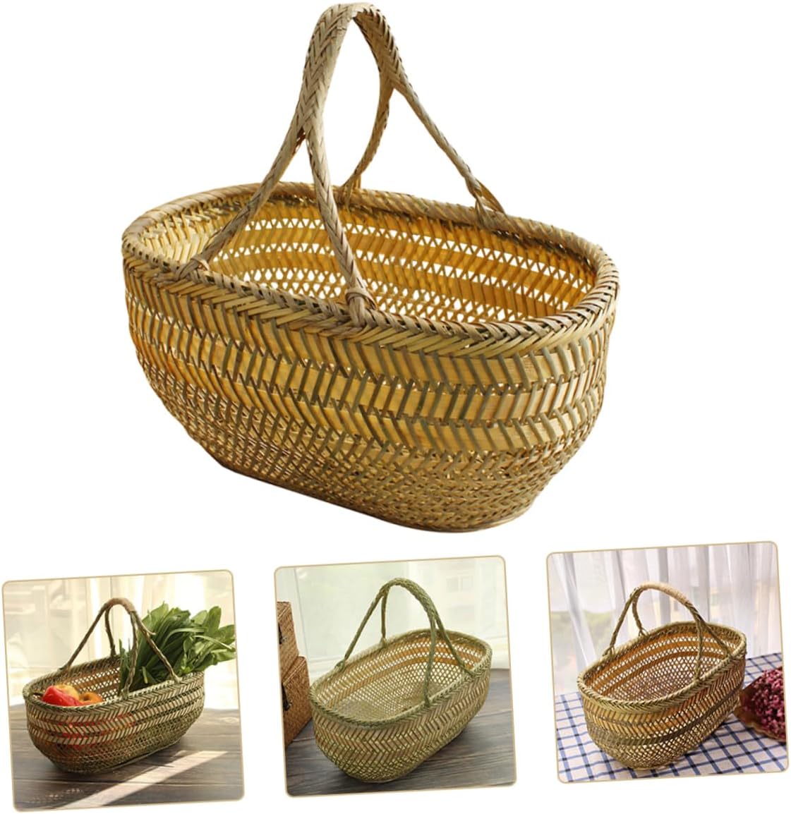 ABOOFAN Ergonomic Basket with Handle for Outdoor Shopping and Garden Harvest Small Handwoven Vegetable and Fruit Storage Container and Easy to Clean Random Color Random Color