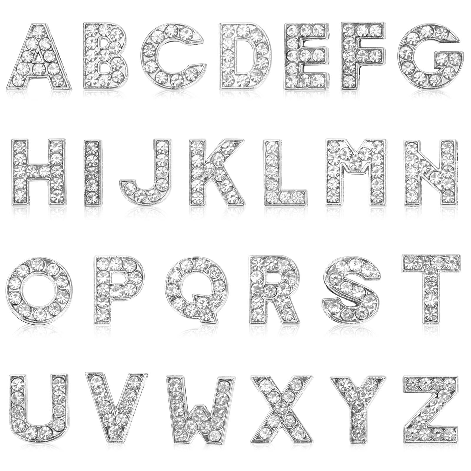 Muiltvoe 26 PCS 8mm Alphabet Charms for Jewellery Making, A-Z Rhinestone Letters Slide Alloy Crystal Alphabet for Necklaces Bracelets Jewelry Making Crafts