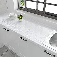 Vista 4 de VEELIKE Papel tapiz texturizado de madera blanca de 15.7 x 354 pulgadas y papel de contacto, vinilo de grano de madera plateada para encimeras
