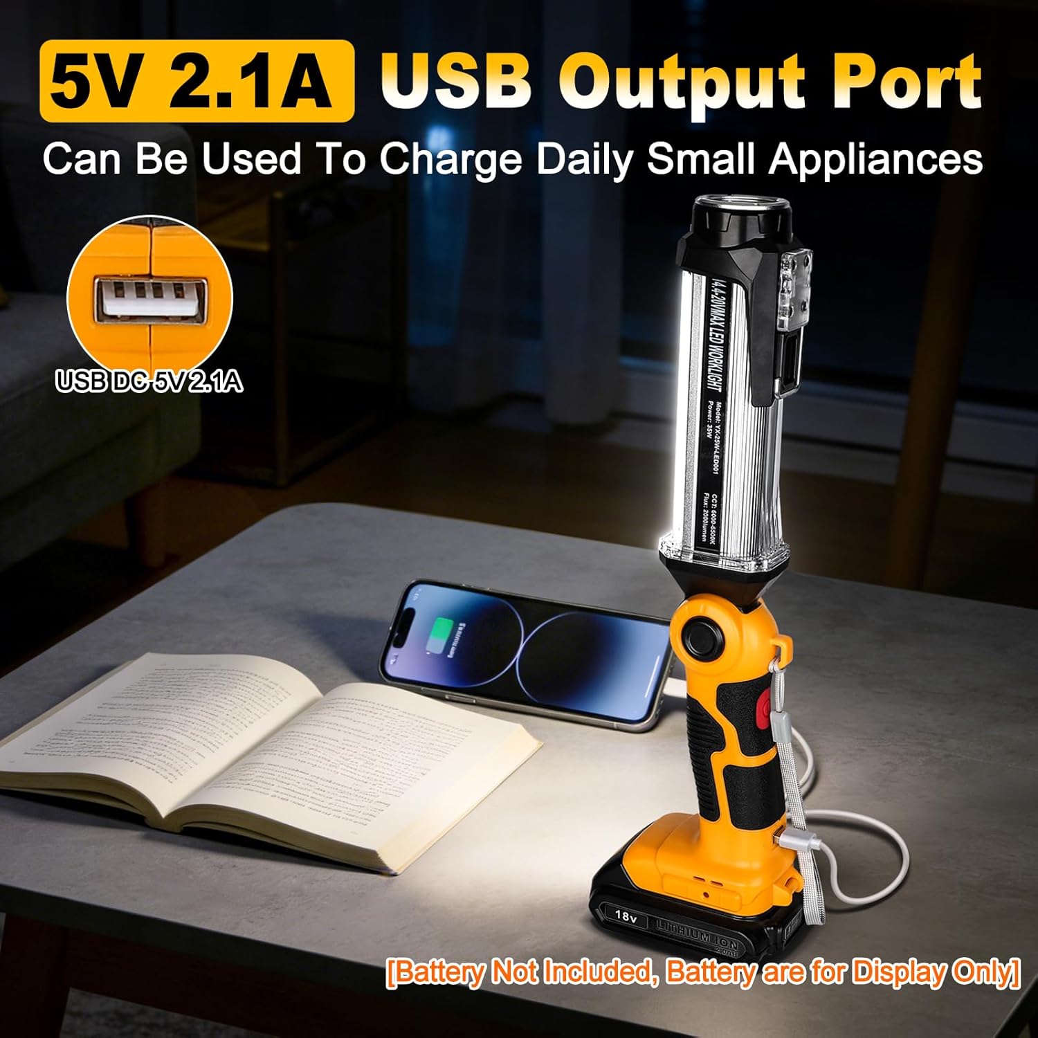 Spotlight Cordless Work Light for Dewalt 20V Battery, 35W LED Floodlight 2000LM Work Lights Spotlight Downlights, Portable Downlights for Home & Garage Repair, Camping (NO Battery Included)