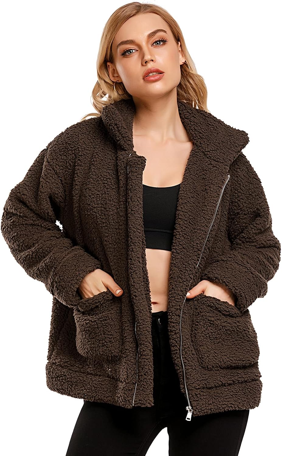 Comeon Women's Fuzzy Faux Fur Coat