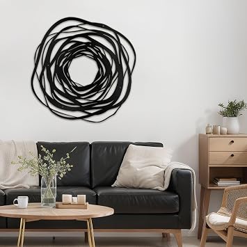 SIGNLEADER Metal Wall Art Decor Circular Spiral Illusion Abstract Wall Sculpture Hangings Home Decoration for Living Room, Bedroom, Bathroom, Kitchen, Outdoor - 18" Black