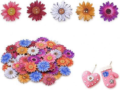 50 PCS Wooden Flower Buttons 25mm Retro Cute Mixed Random Chrysanthemum Buttons with Two Holes for Sewing Knitting Crafting Scrapbook Baby Clothes Cardigans