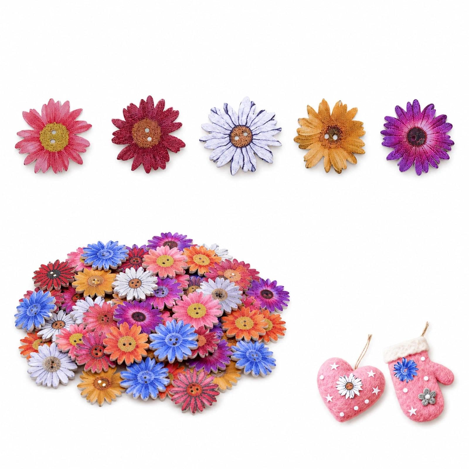 50 PCS Wooden Flower Buttons 25mm Retro Cute Mixed Random Chrysanthemum Buttons with Two Holes for Sewing Knitting Crafting Scrapbook Baby Clothes Cardigans — image 1