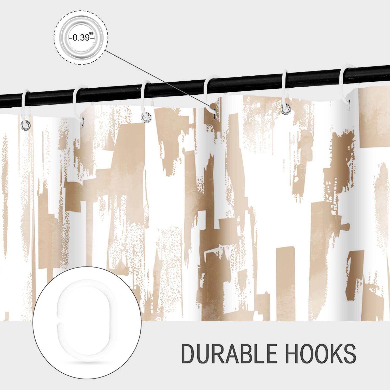 Beige and White Shower Curtain, Abstract Art with Brushstrokes Chaos Image Print Bathroom Curtain Home Bathtub Decor Waterproof Fabric Machine Washable with 12 PCS Hooks,72" Wx78 L