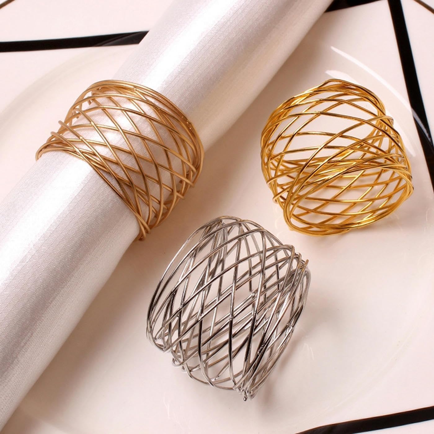 Tischdekoration Handwerk, Serviettenringe, 60 Stück, Mehrfarbig, Tischdekoration for Hochzeit, Bankett, Weihnachtsfeier(Gold)