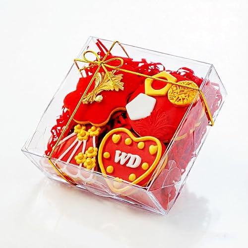 Paquete de 15 cajas transparentes de panadería de 5 x 5 x 2 pulgadas, cajas de fresa cubiertas de chocolate para 4 cajas de mini tartas, galletas,