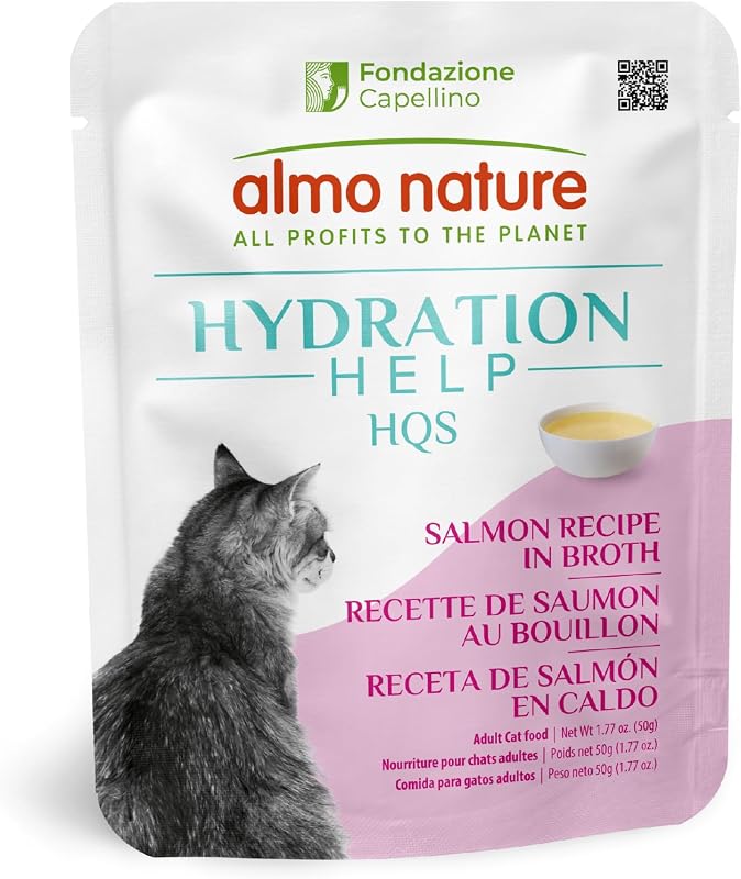Ração úmida para gatos almo nature HQS Hydration Help com salmão em caldo, filé e flocos – 12 sachês de 50 g