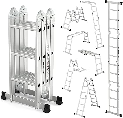 LUISLADDERS Folding Ladder Multi-Purpose Aluminium Extension 7 in 1 Step Heavy Duty Combination EN 131 Standard (12.5 Feet)