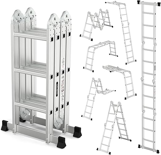 LUISLADDERS Folding Ladder Multi-Purpose Aluminium Extension 7 in 1 Step Heavy Duty Combination EN 131 Standard (12.5 Feet)