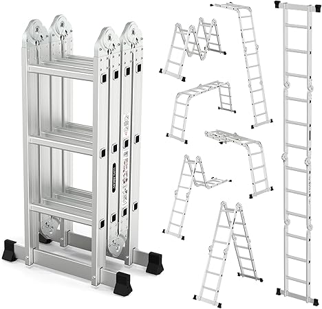 LUISLADDERS Folding Ladder Multi-Purpose Aluminium Extension 7 in 1 Step Heavy Duty Combination EN 131 Standard (12.5 Feet)