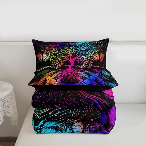 Miniatura 7 de Erosebridal Juego de ropa de cama con diseño de árbol de la vida, diseño bohemio de mariposa y mariposa, edredón de fase lunar hippie, edredón