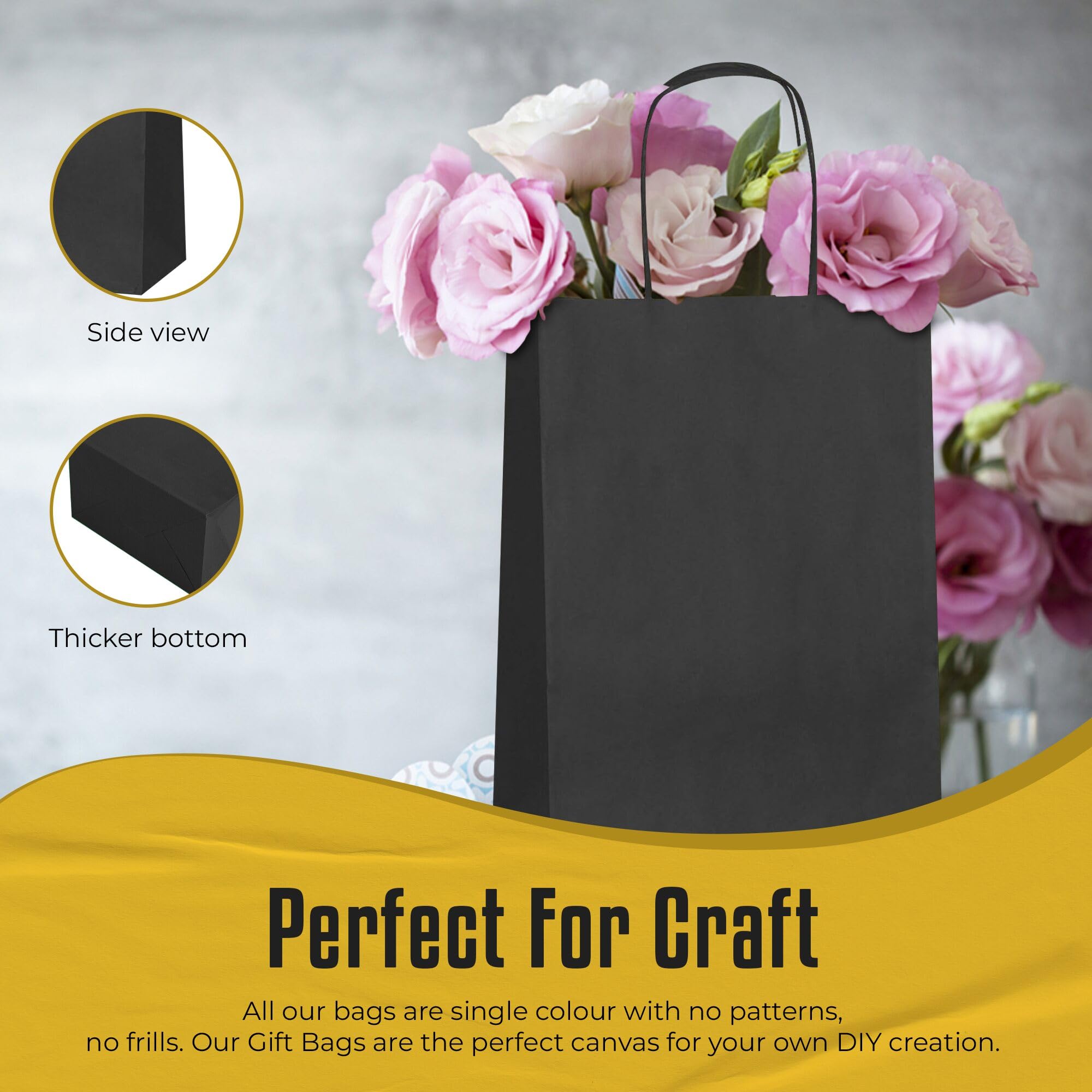 100 Schwarze Geschenktüten Mit Griff – 15,2x20,3 Cm, Für Kleine Geschenke, Partys & Business