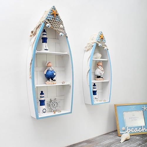 Miniatura 5 de Estante de madera para barco colgante náutico para decoración de pared del hogar, estante de exhibición de barco de pie, decoración de mesa temática
