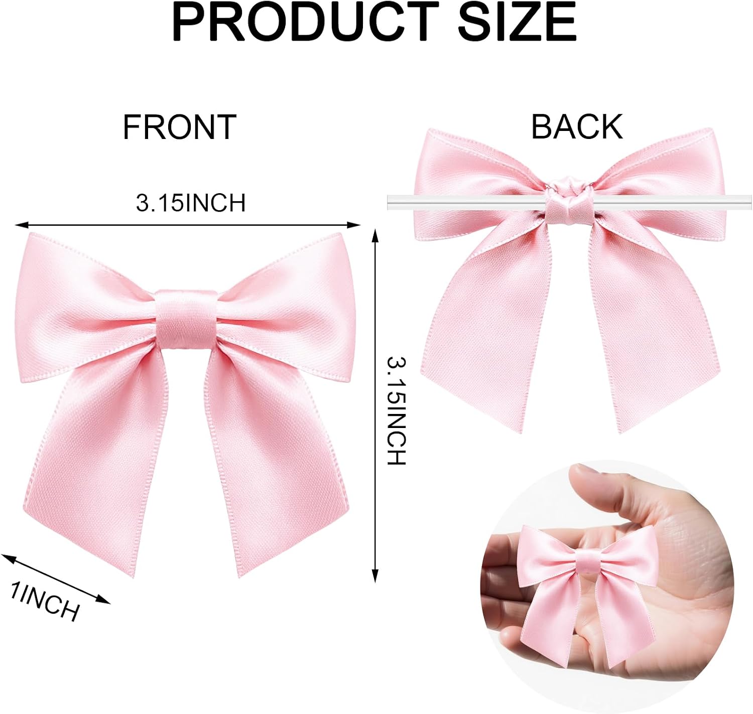 60 Pack Twist Tie Bows 3.3‘’ Craft Bows Satin Ribbon Bow for Gift Wrapping, Treat Bags, Party Favors & Craft Decoration Light Pink