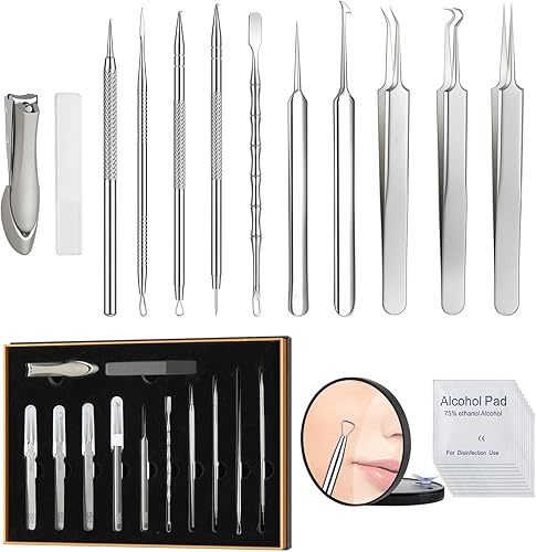 Kit de herramientas de aleación de titanio, removedor de espinillas, kit extractor de comedones con caja para eliminar fácilmente puntos negros,