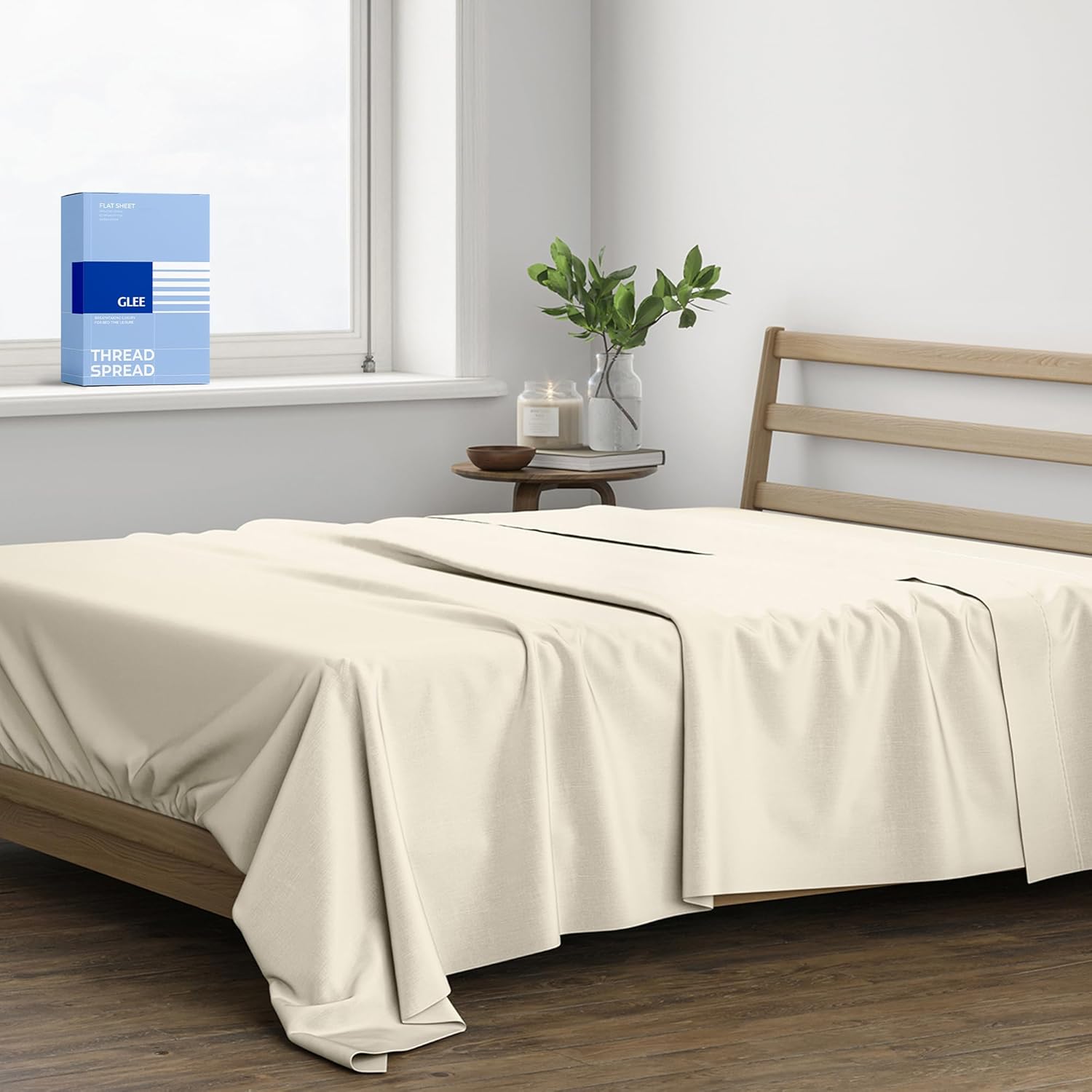 Thread Spread 100% Cotton Twin Flat Sheet Only - 400 Series Glee Collection Twin Flat Sheet (1 PC, Ivory), Silky Soft, Breathable, Cooling, Sateen Weave, Hotel Top Sheets for Hot Sleepers