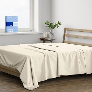 Thread Spread Egyptian Cotton Queen Flat Sheet Only - Luxury 400 Thread Count 100% Egyptian Cotton Queen Flat Sheet (1 PC, Ivory), Silky Soft, Breathable, Cooling, Sateen Weave Hotel Top Sheets