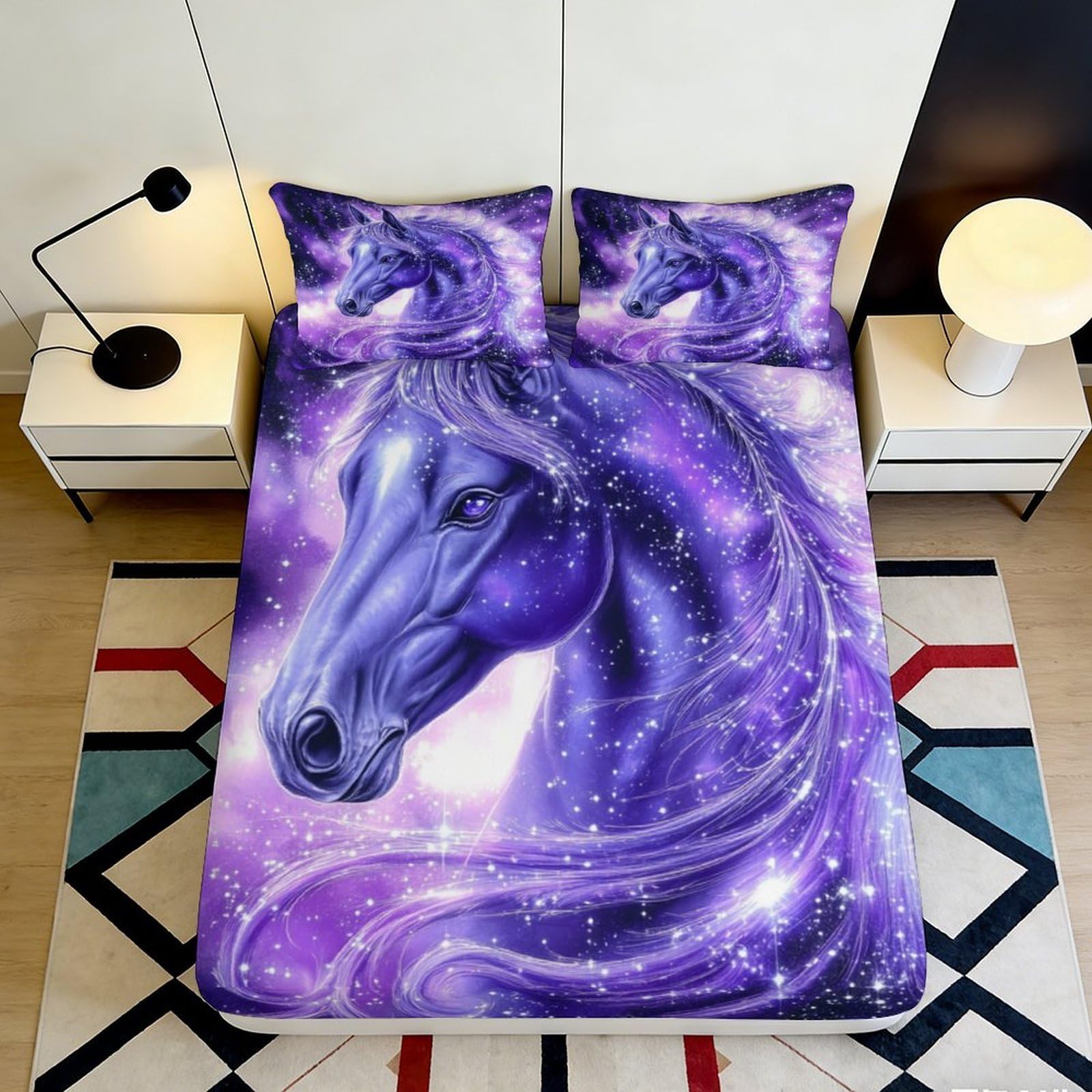 Uynsixtme Style-1 3D Printed Fantasy Horse Fitted Sheet Microfiber Deep Pocket Non-Slip Bedding For Adults Teens Fantasy Horse Mattress Fitted Cover 90X200x25cm