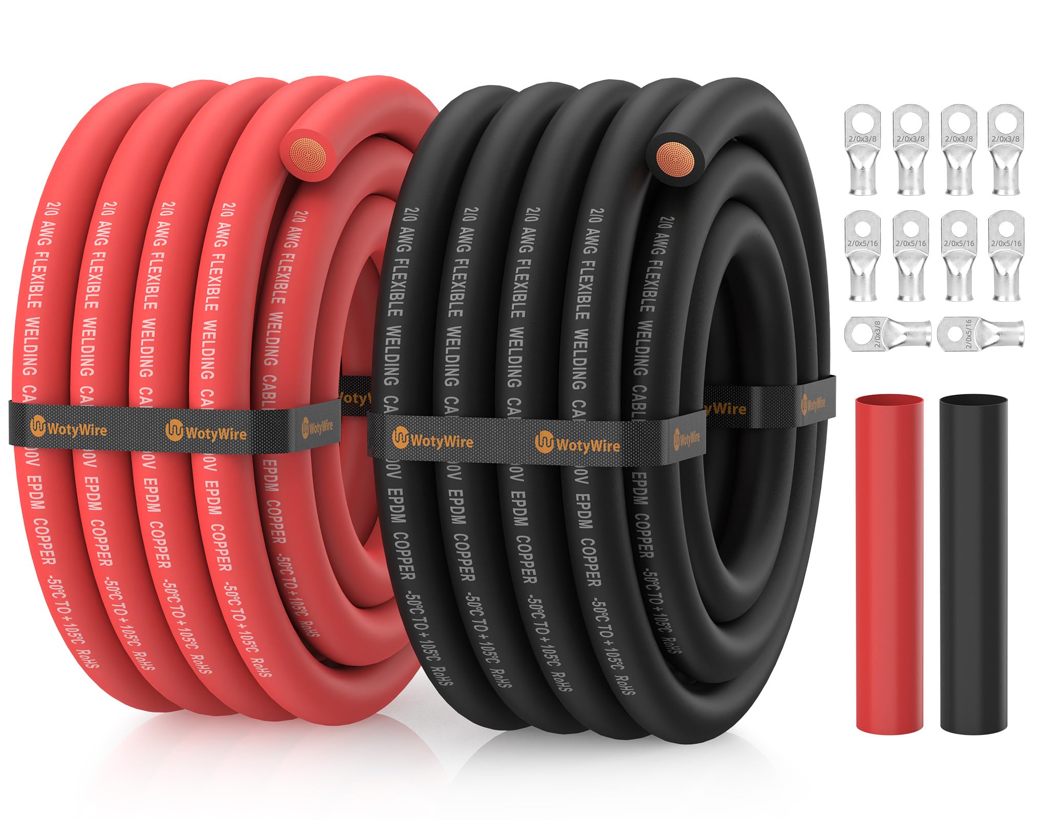 WotyWire 2/0 Gauge Battery Cable with Lugs