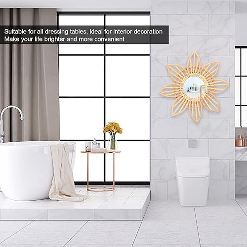 Miniatura 4 de OUKENS Espejo de maquillaje de ratán, espejo de maquillaje montado en la pared de tamaño grande para dormitorio, baño, baño (flores)