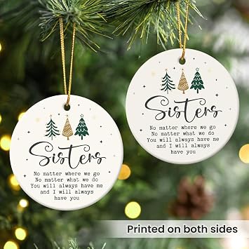 Birthday Gifts for Sisters Bestie - Cute Sister Christmas Ornament 2026, Soul Sister Gifts for Women, Ceramic Ornament for Christmas Tree Decorations, Friendship Ornaments for Women Friends