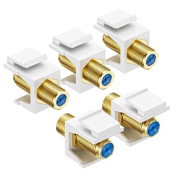 Cable Matters 5-Pack RG6 Keystone Jack Insert, Coaxial Gender Changer | F-Type Female-to-Female Coupler, Gold-Plated Contacts, Wall Plate Compatible