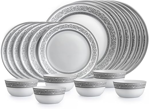 CELLO Argento Solitaire Series Opalware Dinner Set of 18 Pieces for Family of 6 | Bone-Ash Free &amp; Leadfree Opal Glass Micr