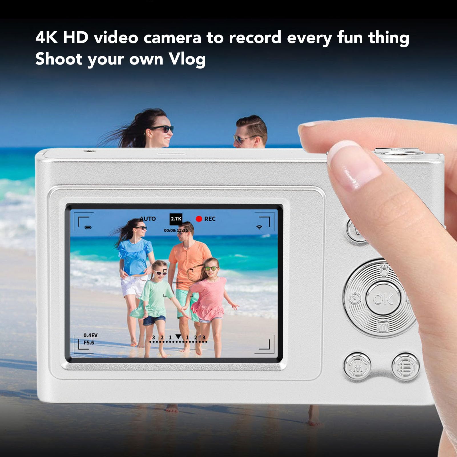 Fotocamera Digitale, Fotocamera Compatta Tascabile FHD 48MP 1080P con Schermo IPS da 2,4 Pollici, Zoom Digitale 16X, Cinghia da Polso, Sensore CMOS, per di Viaggi (SILVER)