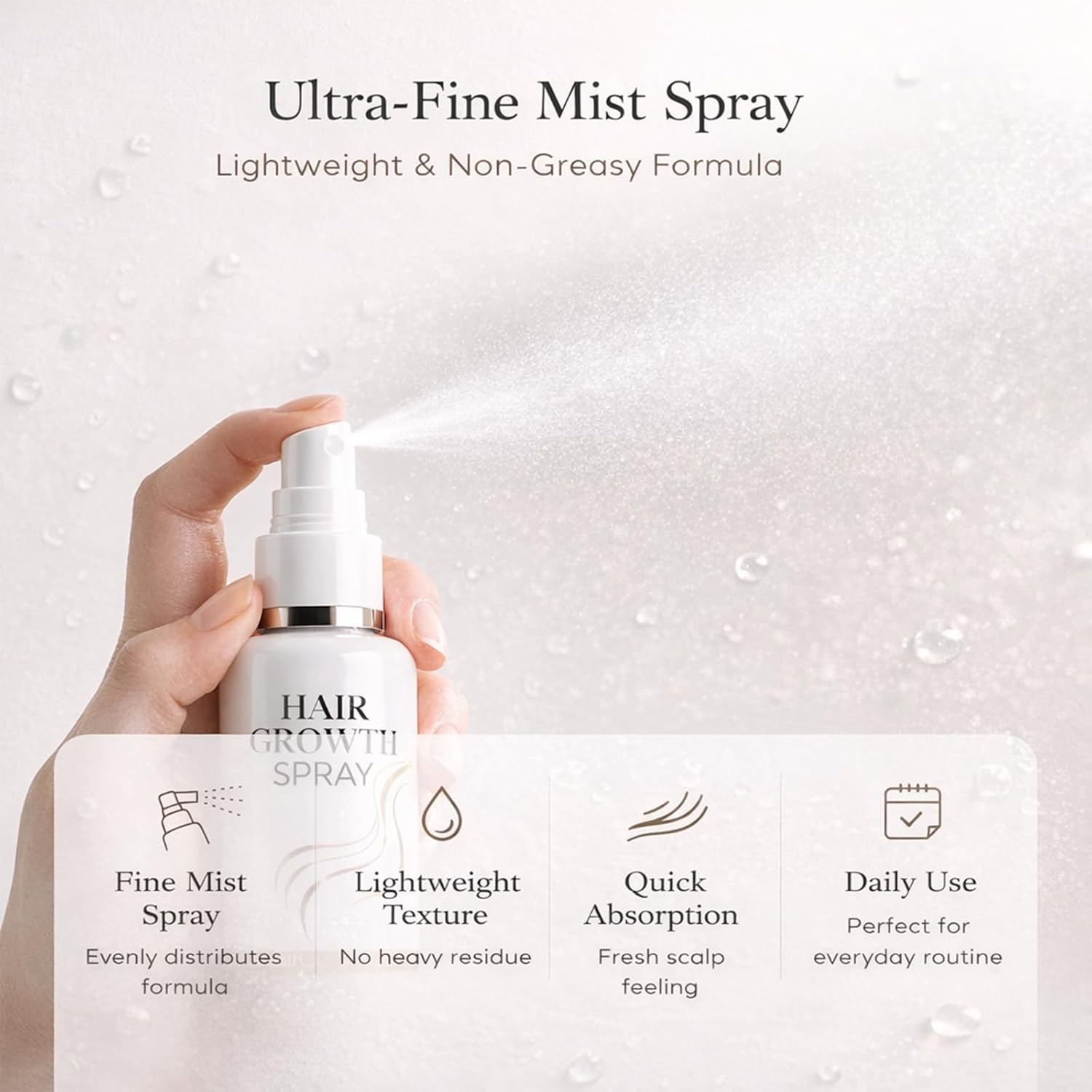 Hair Growth Spray with Rosemary, Biotin & Ginseng — Lightweight, Non-Greasy Formula to Nourish Scalp & Support Thicker-Looking Hair — 60ml (white)