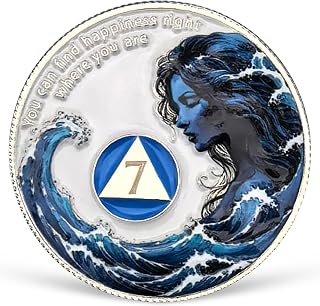 7 Year Sobriety Coin Sea Wave AA Coins Addiction Recovery AA NA Chips and Medallions 1-20 Years Clean and Sober Alcoholics Anonymous Gifts for Women Men
