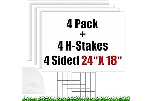 Jumbo 4 Pack 18" x 24" Blank Yard Signs with Stakes