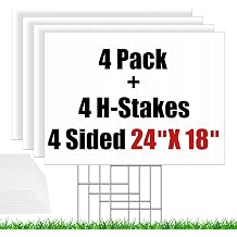 4 Pack Blank Yard Signs with Stakes 24 X 18inch, IKAYAS 18 x 24" Large Size White Garden Yard Signs Yard Sale Signs Corrugated Plastic Signs for Party Decorations, Garage Sale, Guidepost, Open House