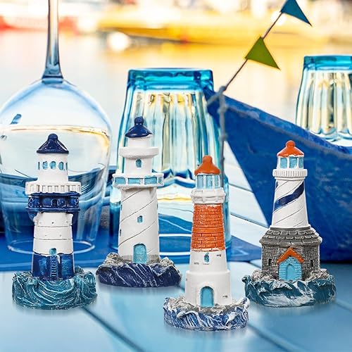 Miniatura 3 de balacoo Mini adornos de faro para decoración de micro paisajes, decoraciones náuticas de estilo mixto, ideal para casa de playa y decoración del