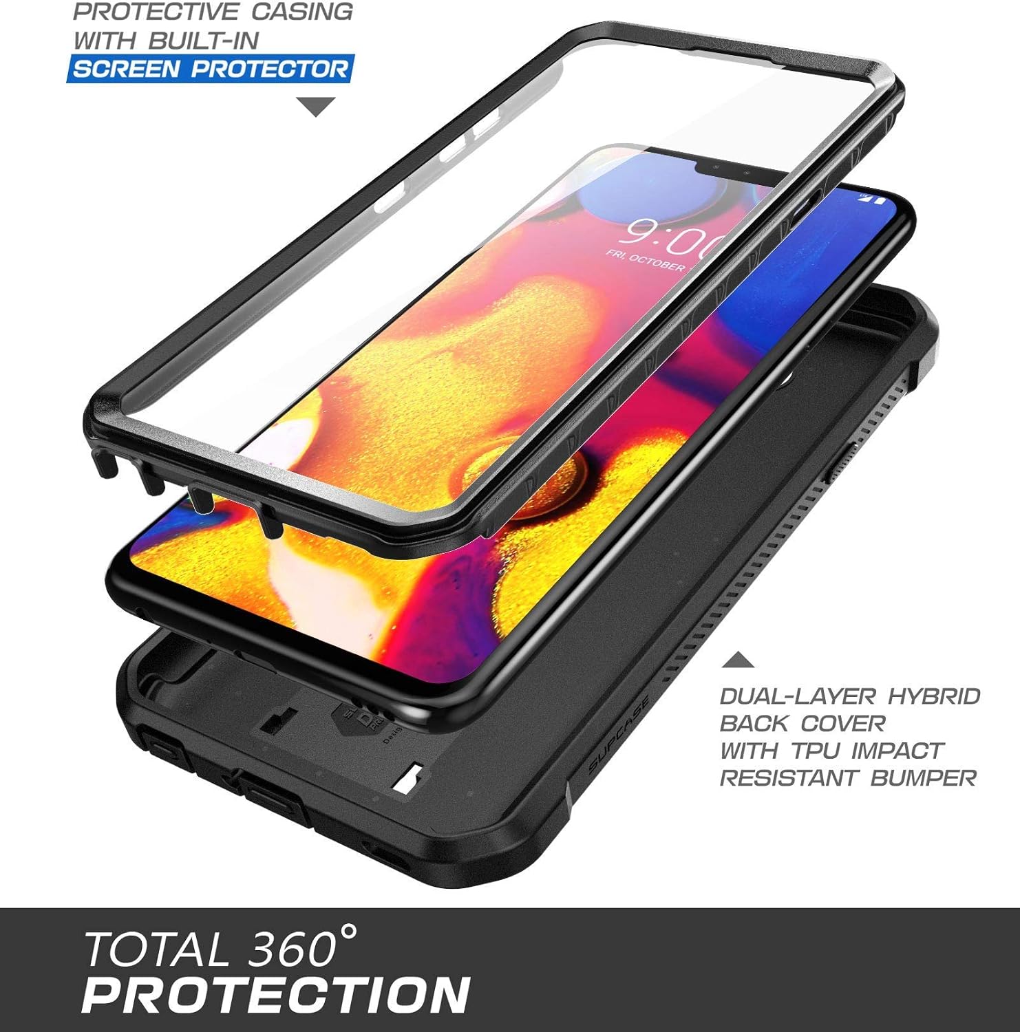 SUPCASE Full-Body Protective Case for LG V40, LG V40 ThinQ, with Built-in Screen Protector Kickstand &Holster Clip Design for LG V40/LG V40 ThinQ 2018 [Unicorn Beetle PRO Series] (Black)
