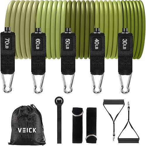 Miniatura 39 de VEICK Bandas de resistencia, bandas de ejercicio, bandas de entrenamiento, bandas de resistencia para entrenar con asas para hombres y mujeres, Gris