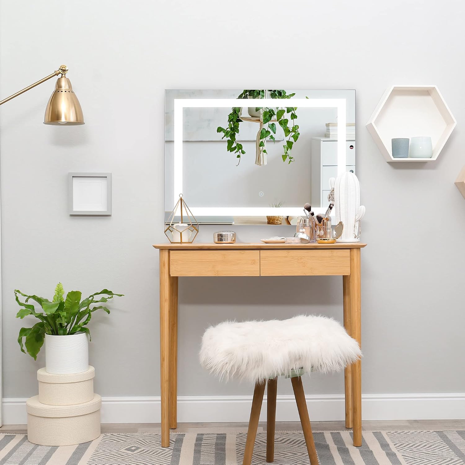 HOMCOM 32" x 24'' LED Illuminated Bathroom Mirror, Wall Mounted Vanity Mirror with Dimmable Memory Touch, Waterproof, Horizontally or Vertically, Silver