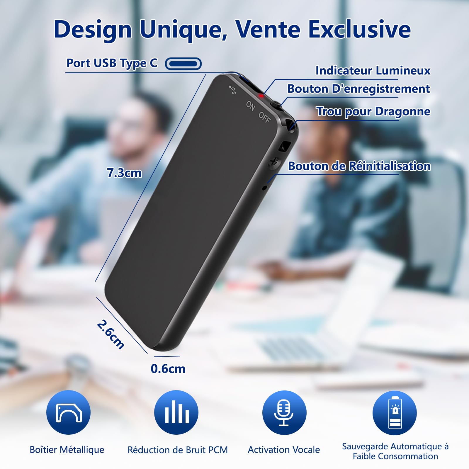 64Go Enregistreur Vocal, 40H Mini Dictaphone avec Boîtier Métallique Noir pour Conférences Cours Entretiens
