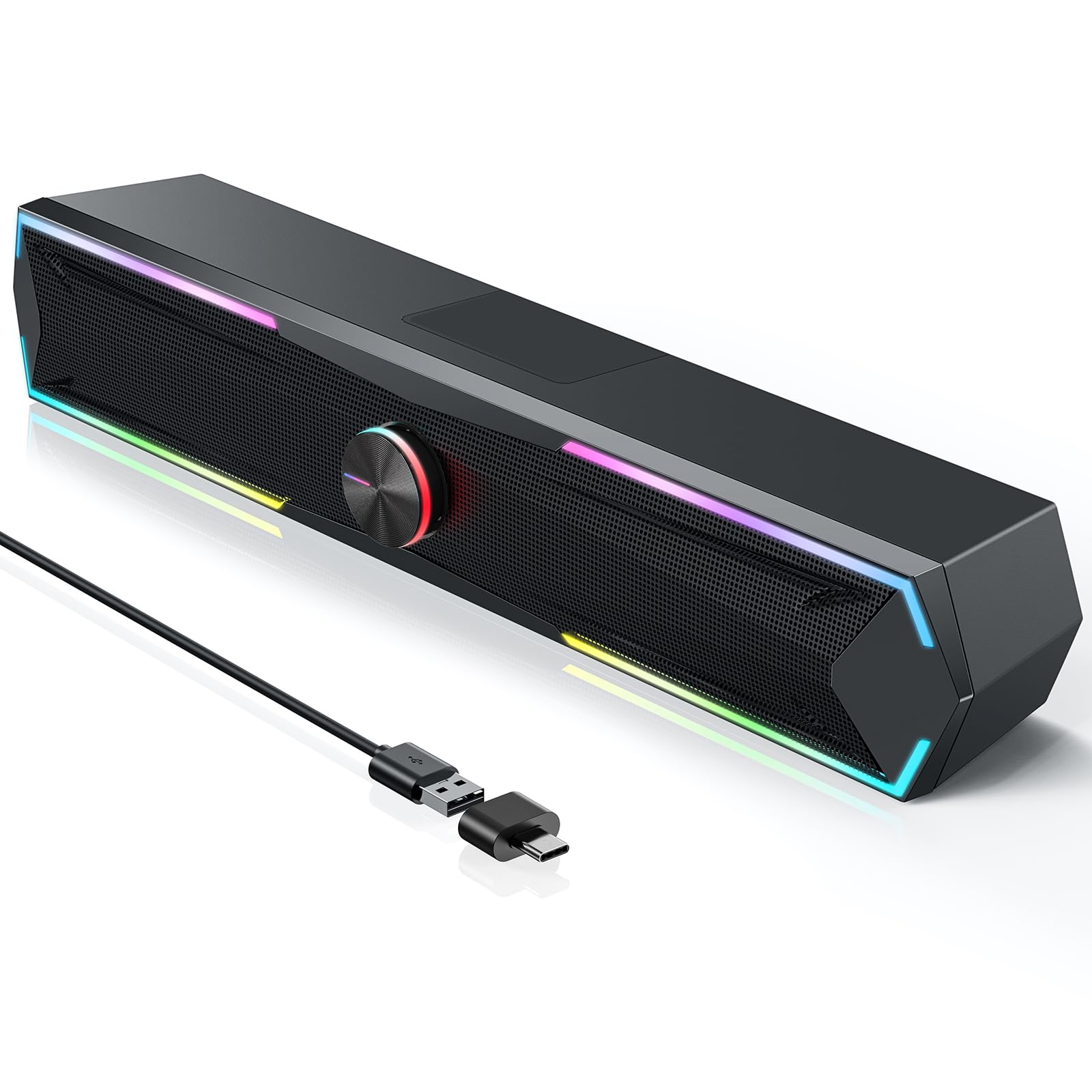 Tylubio Bluetooth Computer Speakers for Desktop with Clear Sound, Flowing LED Computer Speaker for Desktop Laptop Monitor, Bluetooth & USB Input - Black