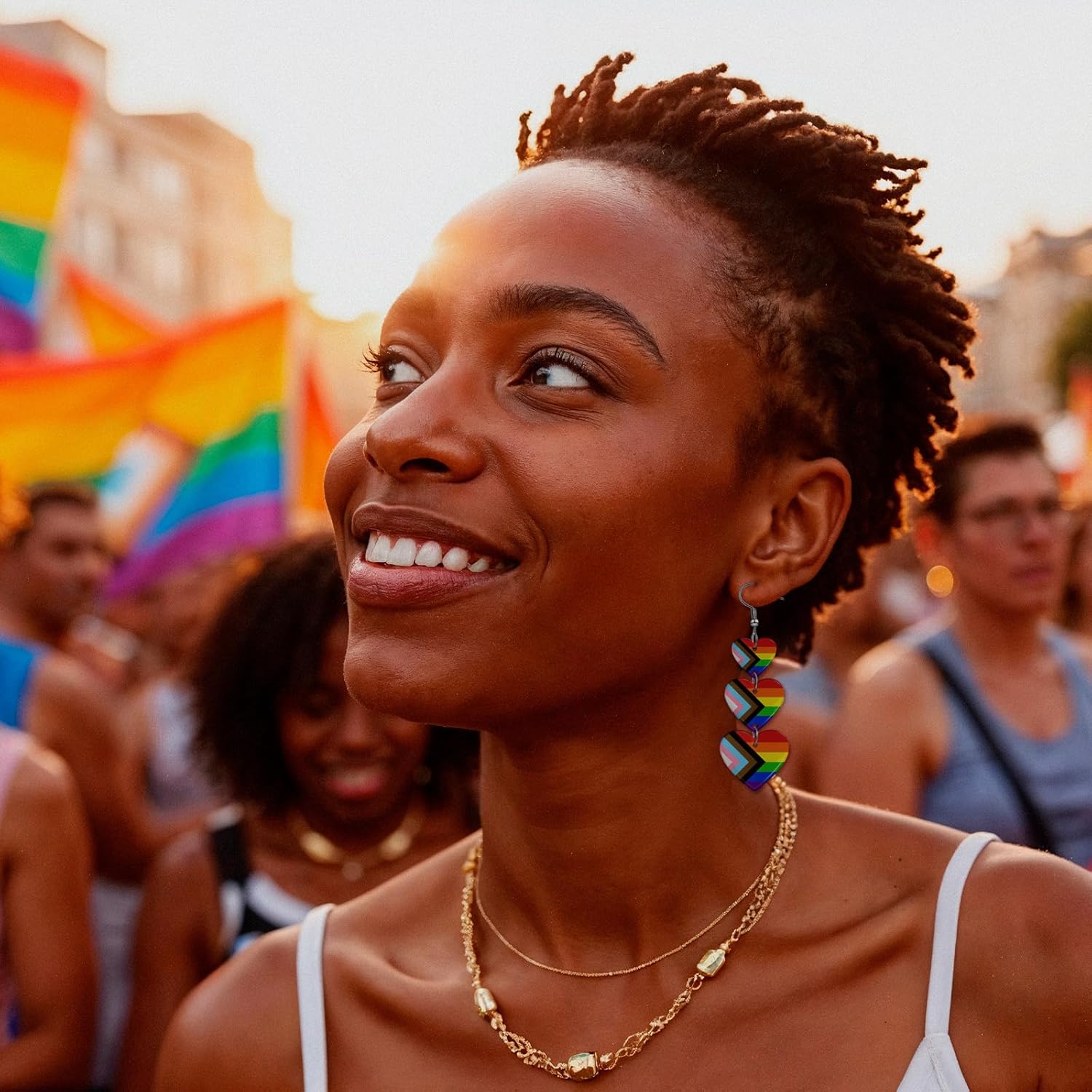 LGBTQ Rainbow Pride Earrings for Women Triple Love Heart Earrings Dangling Gay Lesbian Bisexual Transgender Jewelry Accessories for Pride Month - Image 5