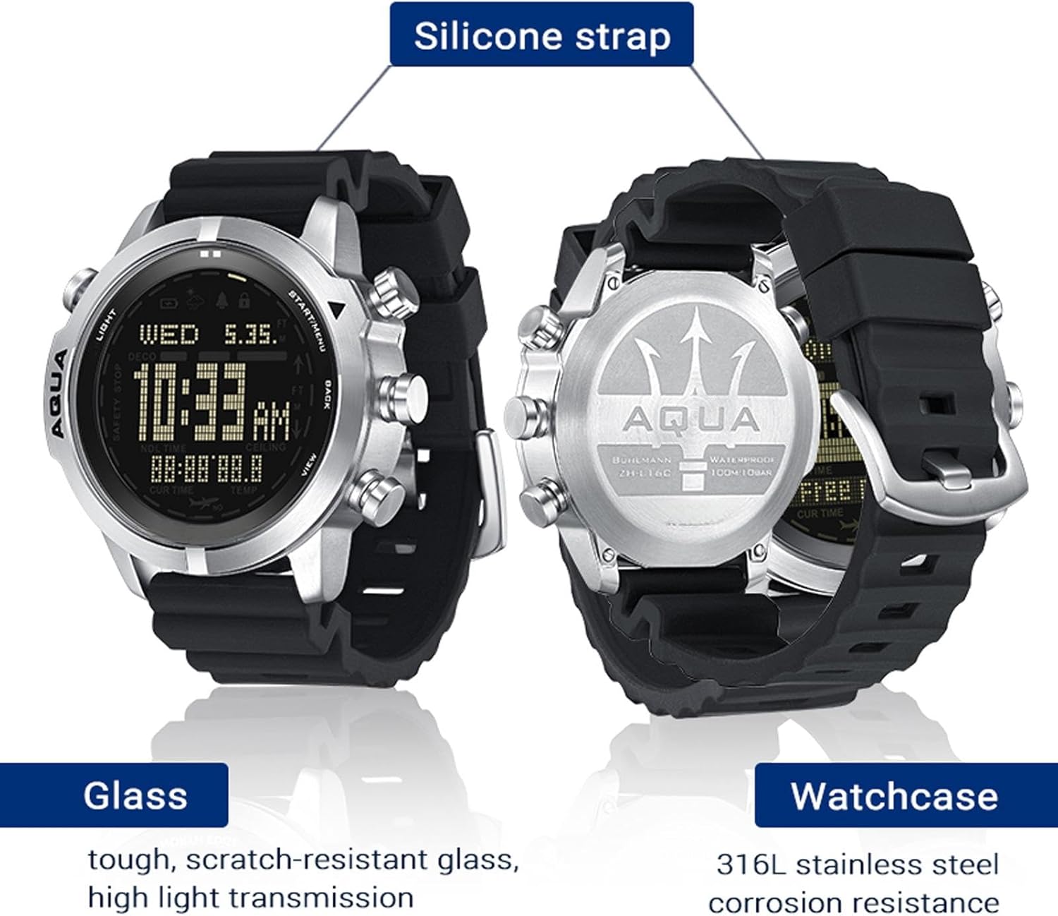 findtime Scuba Diving Computer Watch 100M Waterproof with Compass Altimeter Barometer ABC NDL Time Professional Watches for Swimmers Divers Sailing Surf Hiking