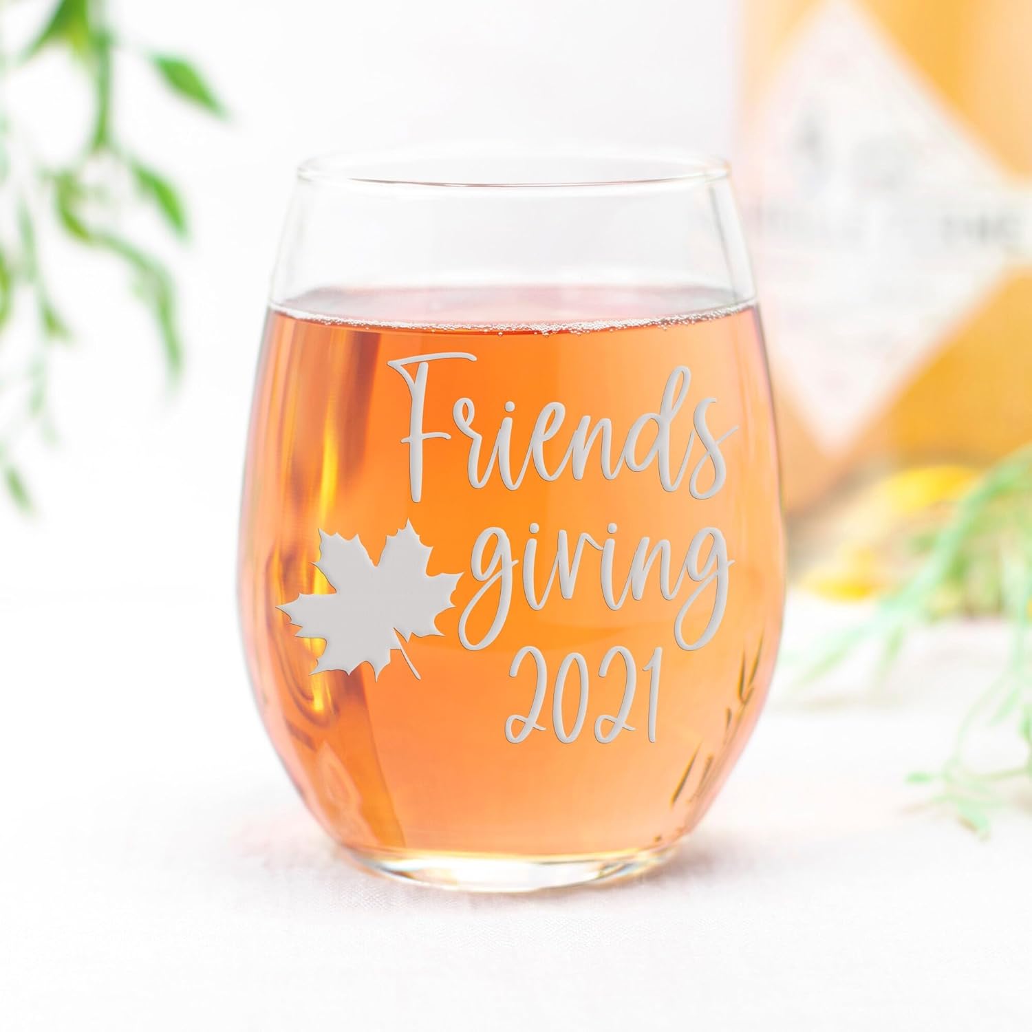 Friendsgiving Thanksgiving Stemless Wine Glass - Fall Gift - 2 Glasses
