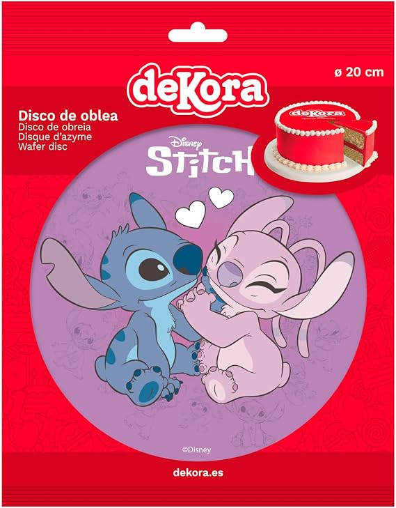 Dekora, Stitch & Angel Edible Cake Topper, Disney Decoration for Children's Birthday Cake, Round Wafer Disc 20 CM