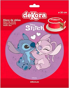 Dekora, Stitch & Angel Edible Cake Topper, Disney Decoration for Children's Birthday Cake, Round Wafer Disc 20 CM