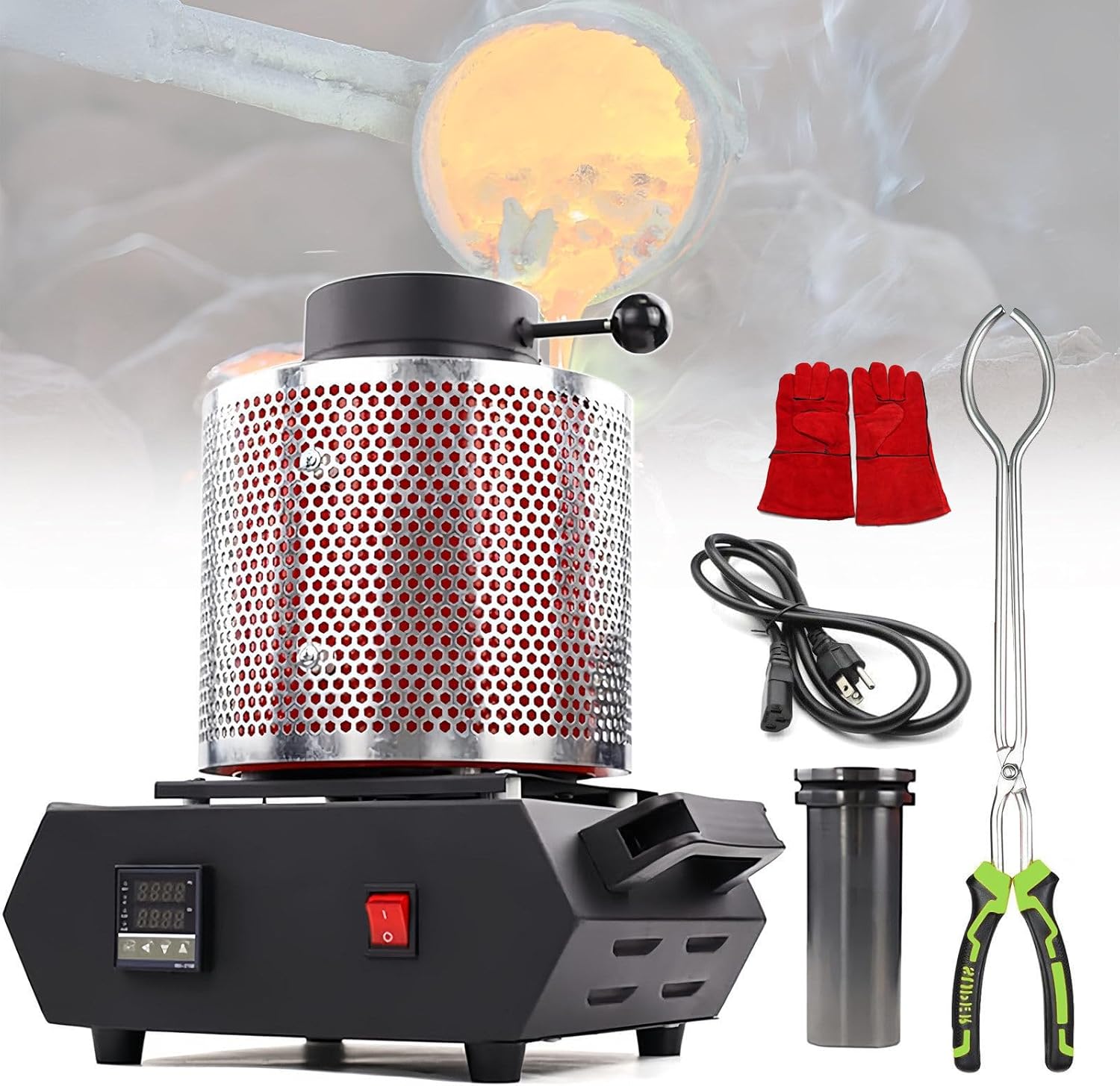 1/2/3KG Gold Melting Furnace - 2100°F 1750W Digital Electric Melting Furnace Gold Melting Kit for Quick Smelting Scrap, Gold, Silver, Copper, Aluminum Red-2kg