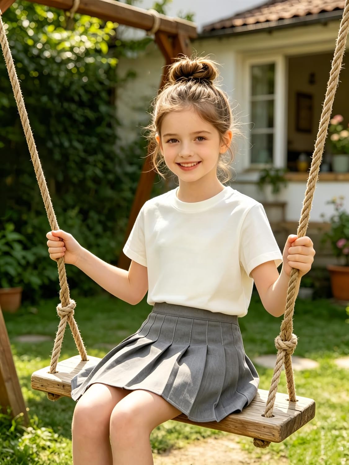 Girls Pleated Skirt Kids School Uniform Skorts with Shorts ＆Pockets 6-16Y