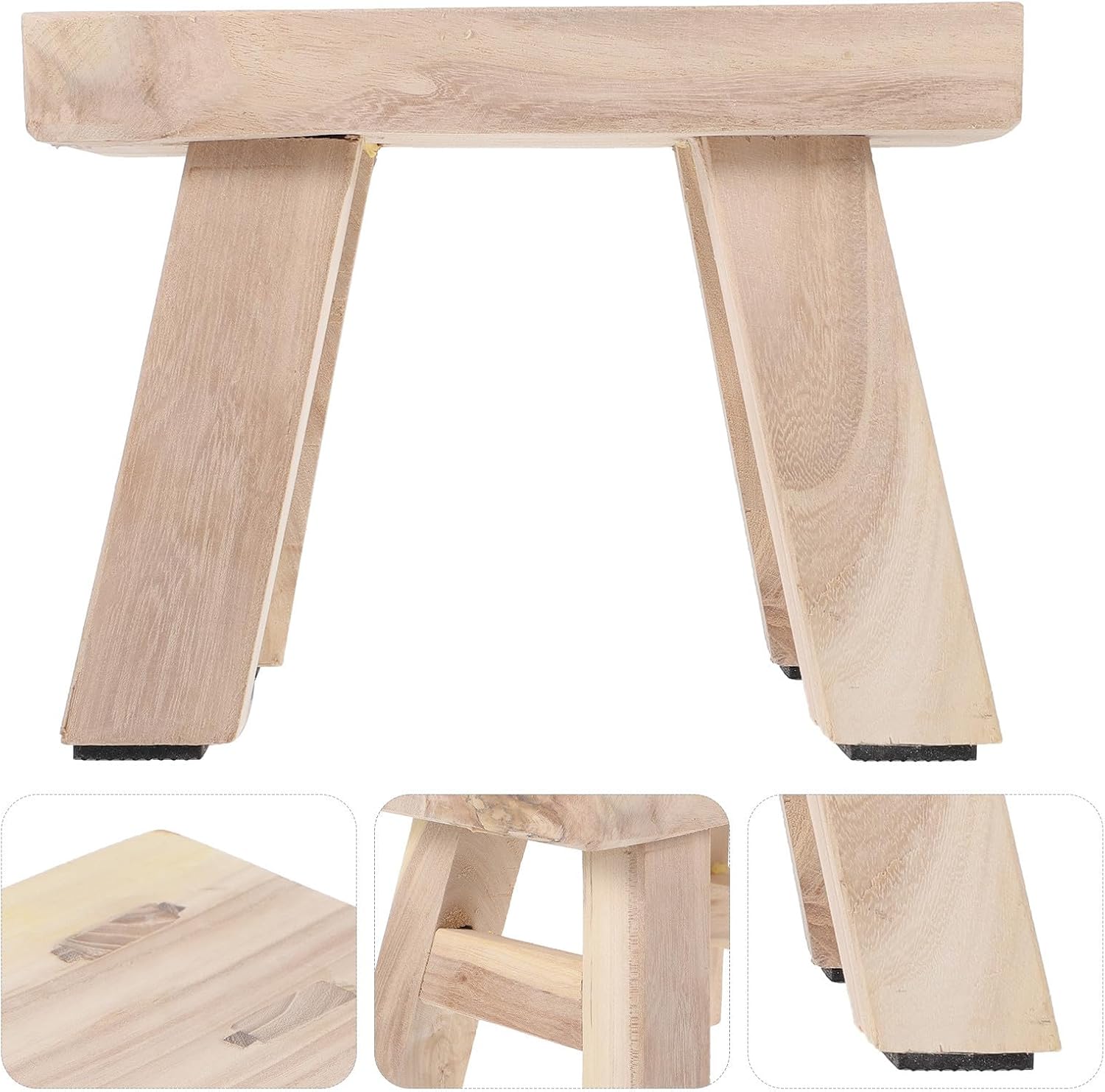 LIFKOME Wooden Folding Step Stool for Non-Slip Small Stool with Khaki Finish Fresh and Simple Style 15cm Height Sturdy and Compact