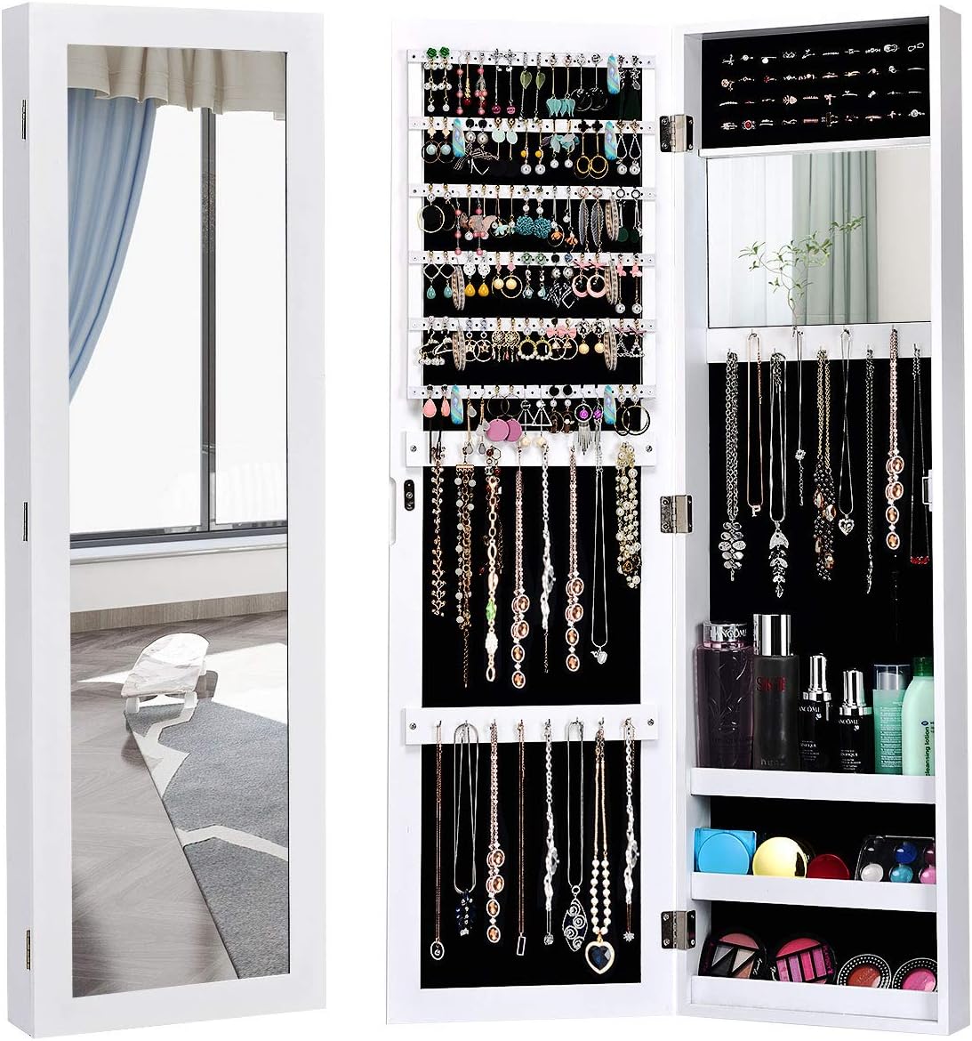 Amazon.com: Giantex Jewelry Armoire Cabinet Wall Door Mounted with Full Length Mirror, Jewelry ...